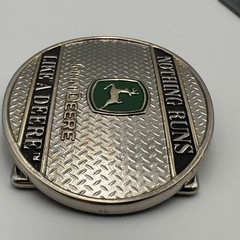 John Deere Belt Buckle Nothing Runs Like A Deere Silver Green Logo Diamond Plate