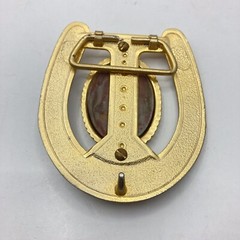 Western Horseshoe Belt Buckle Agate Cabachon Gold Tone Unisex 2.5×3.25” Luck SEE