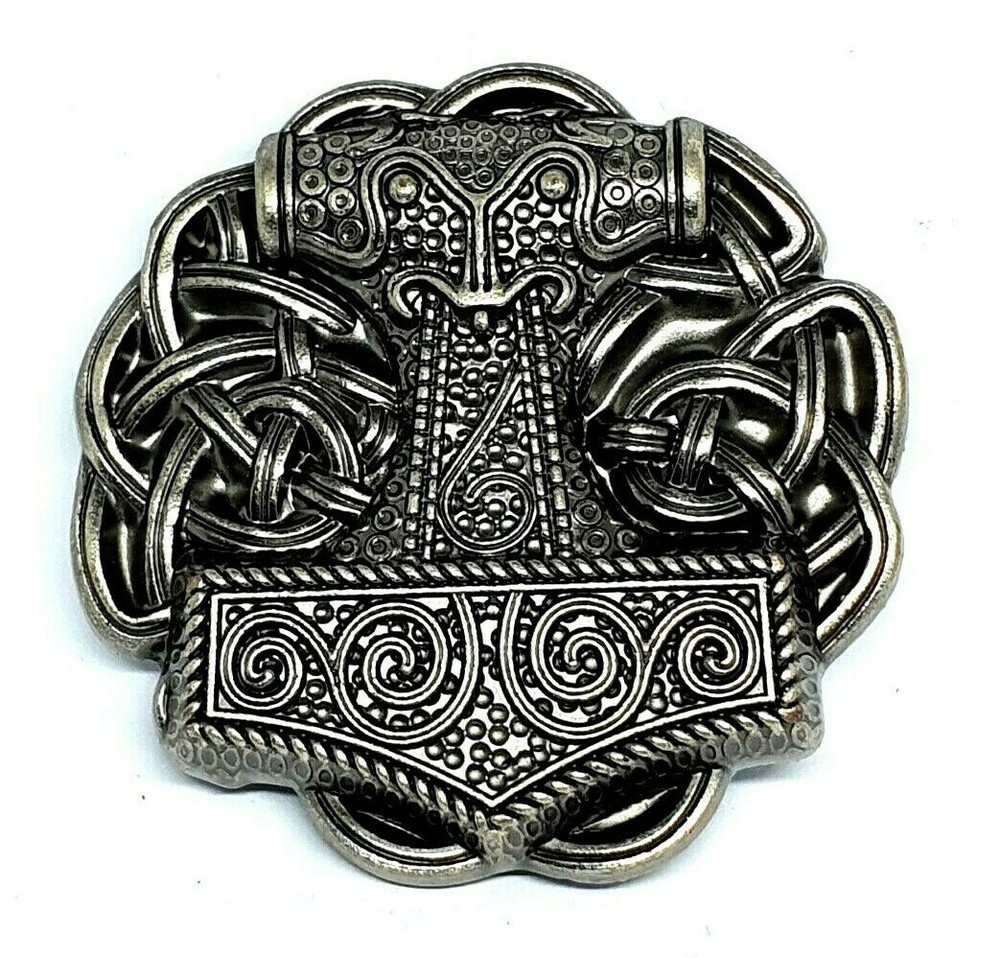 Thor&rsquo;s Hammer Belt Buckle Viking Celtic Raven Skane Metal Pewter Buckle Only