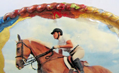 Equestrian Hand Painted Signed Horse Jumping Steeplechase Twisted Rope Border