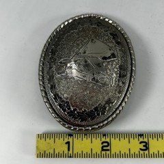Vintage W Horse Head Belt Buckle Silver Tone Floral Rope Edge Made in USA