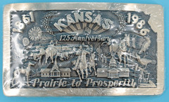 VTG 80s Kansas 125th Anniversary Commemorative Brass Belt Buckle 1861 1986