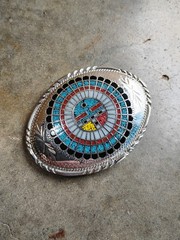 Vintage Southwestern Mosaic design Belt Buckle Inlayed Gemstones