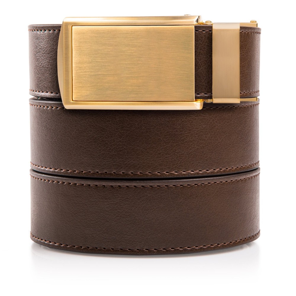 SlideBelts Men&rsquo;s One Size, Mocha Brown Leather With Gold Buckle (Vegan)