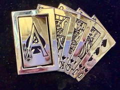 Royal Straight Flush Casino Poker Gambling Spinning Reversible Ace Belt Buckle