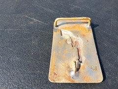 Vintage Western Brass Belt Buckle Embossed Revolver Gun Pistol Solid Bar RARE