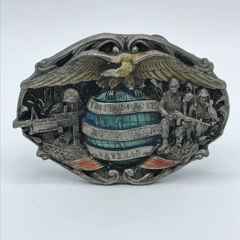 Vintage 1986 Proud to Be An American Veteran Belt Buckle Made in USA Bergamot
