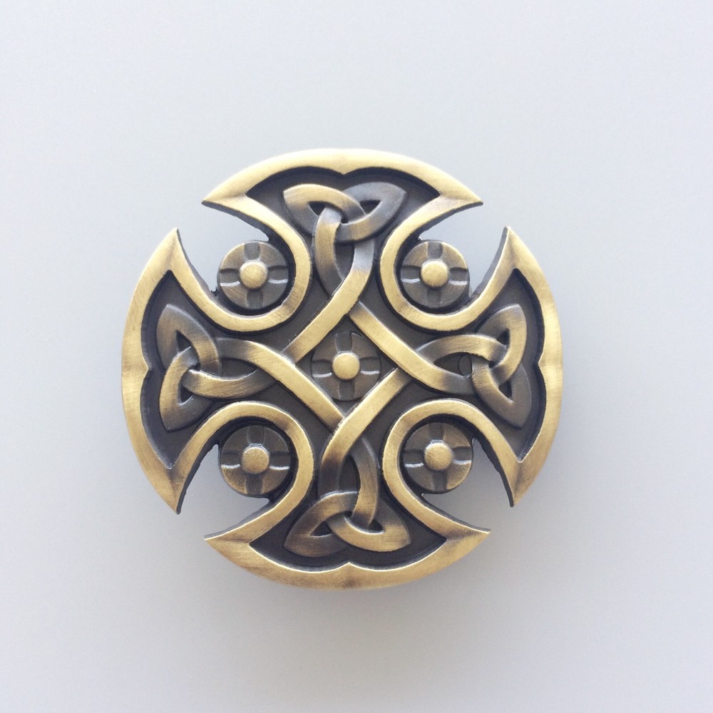 Antique Bronze Plated Celtic Knot Cross Vintage Belt Buckle