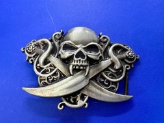Vampire Teeth Skull Crossed Sword&rsquo;s Cutout Halloween Gothic Biker Belt Buckle