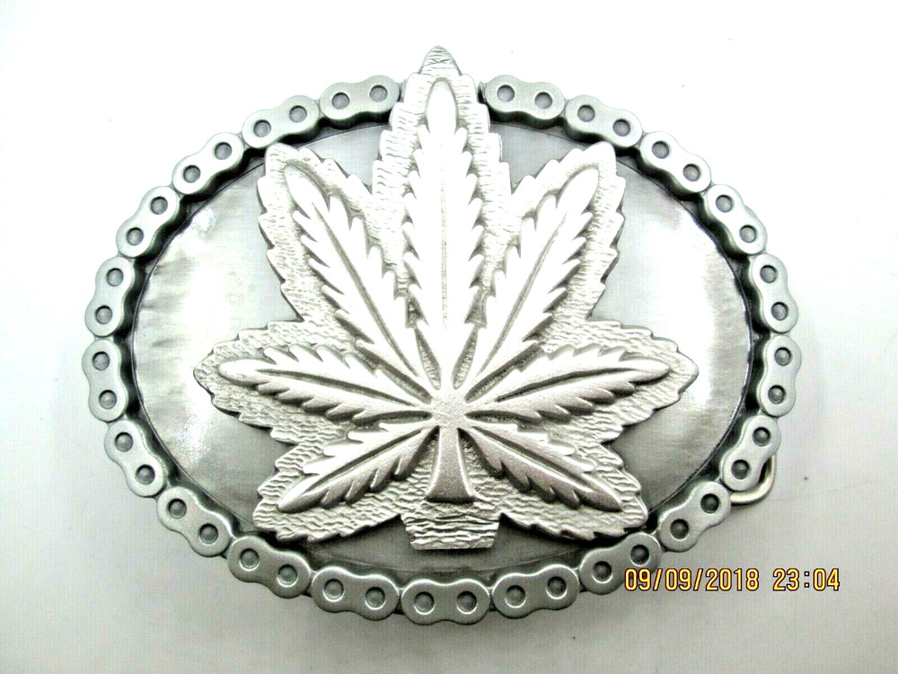 weed marijuana pot ganja leaf 420 biker belt buckle