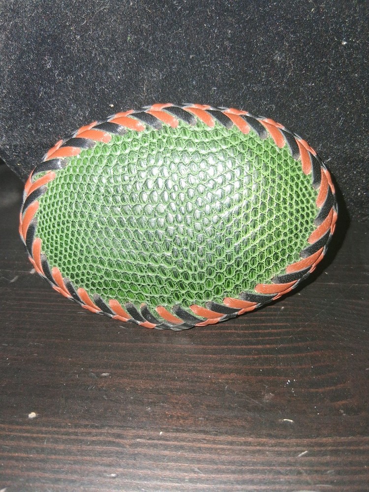 Vintage Tooled Leather Snake Or Lizard Skin Belt Buckle Handmade Green 4&Prime; X 3&Prime;