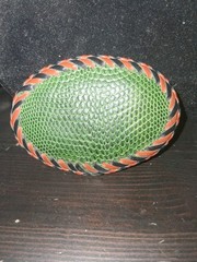 Vintage Tooled Leather Snake Or Lizard Skin Belt Buckle Handmade Green 4&Prime; X 3&Prime;