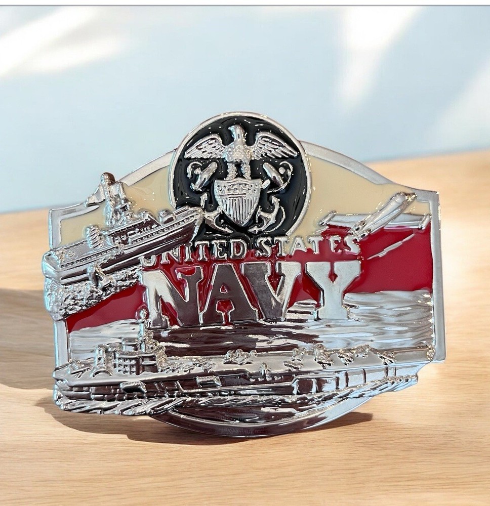 United States Navy Silver Toned Belt Buckle Painted NEW