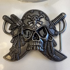 Pirate Jolly Roger Belt Buckle Solid Pewter Silver Tone Swashbuckler 4&Prime;x3&Prime;