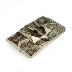 German silver belt buckle « Ice and fire », Ukrainian trident low poly geometric