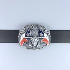 Vintage Silver Plated Longhorn Bull Flag Western Belt Buckle Boucle de Ceinture
