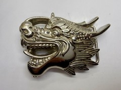 Mystical Asian Chinese Dragon Head Figural Cutout Silver Color Belt Buckle