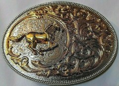 ✖ HQ WESTERN Horse Cowboy Rodeo Style Belt Buckle Heritage Gold silver plated US