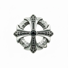 Gothic Cross Belt Buckle in Antique Silver with Black Crystals