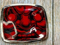 Samurai Video Game Cyberpunk Oni Mask Red Black Enamel Belt Buckle