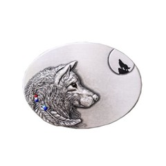 Vintage Silver Plated Wolf Oval Belt Buckle Boucle de Ceinture
