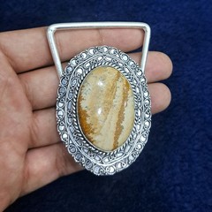 Silver Plated Belt Buckle Handmade Jasper Gemstone Western Cowboy Belt For Men