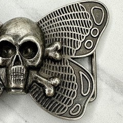 Skull Butterfly Belt Buckle Silver Tone Gothic Punk Statement