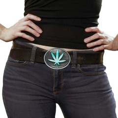 Stoner Belt Buckle – Marijuana Pot Stripes Handmade Oval Belt Buckle