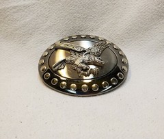 Stainless Steel Oval Belt Buckle USA Flying Eagle Wings Spread Stud Removeable
