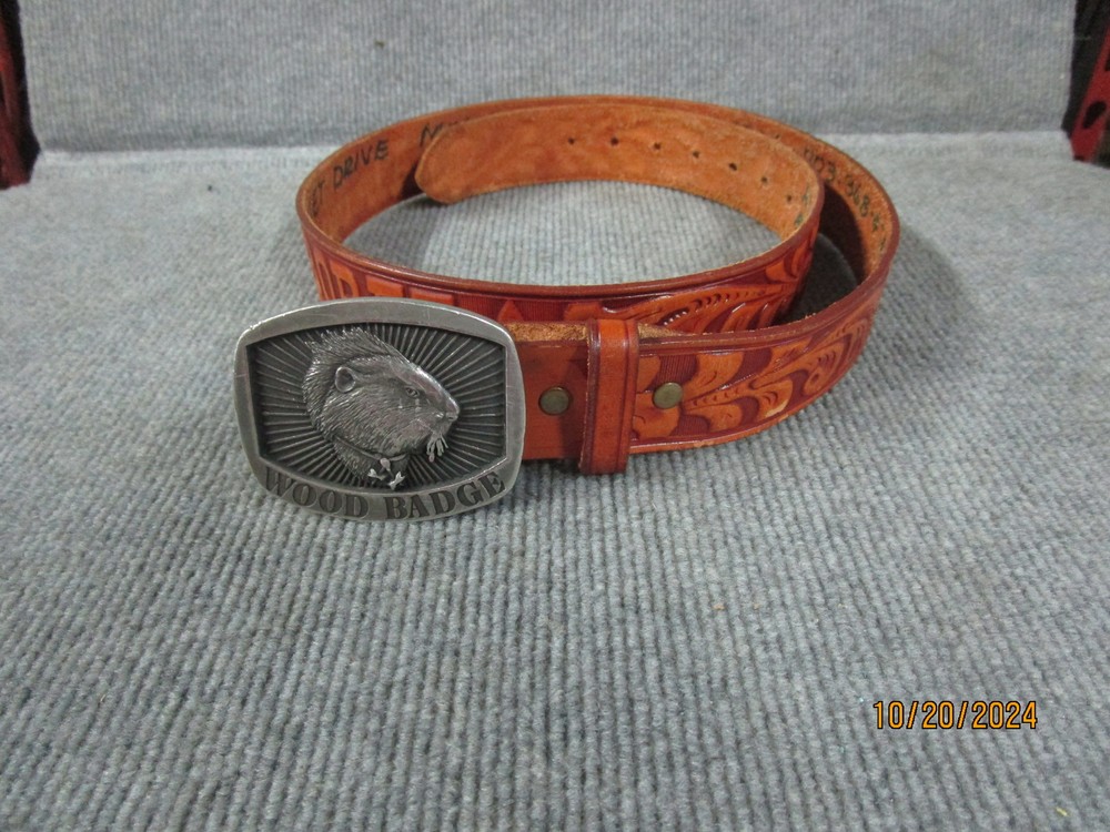 Vintage Wood Badge Pewter Boy Scout Belt Buckle & 05 National Jamboree Belt