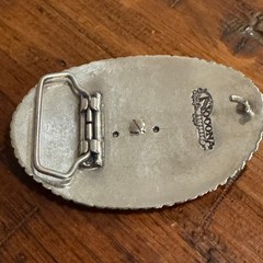 Nocona Silver Horse Head Rhinestone Western Floral Scroll Oval Belt Buckle