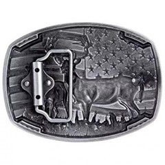 American Flag Deer Hunting Belt Buckle – Buck & Doe, Antique Silver Western