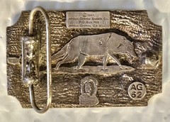 Wolves Belt Buckle Scalloped Rectangle 1991 by Arroyo Grande 3.25&Prime;L x 2&Prime;W U.S.A.