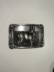 El CID Siskiyou Canadian Club Lot Of 3 Belt Buckles Metal Leather Antelope