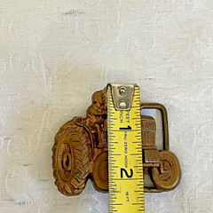 Vintage Tractor Belt Buckle Farmer Bronze Tone Western Farm Farmer Scene 3” x 2”
