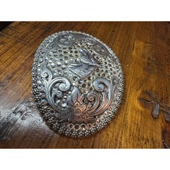 Nocona Silver Horse Head Rhinestone Western Floral Scroll Oval Belt Buckle
