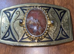 Agate Cabochon Cab Gem Gold Color Belt Buckle Western Look