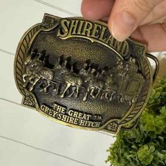 Vintage Brass Shireland Great Grey Shire Hitch Horses Stage Coach Belt Buckle