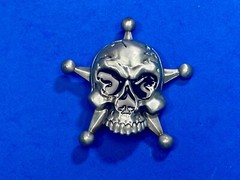 Skull with evil grin! in five point badge style star w/ Black Eyes belt buckle