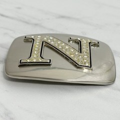 Rhinestone Studded N Letter Initial Monogram Silver Tone Belt Buckle