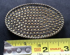 DARK GREEN YELLOW MULTI COLOR APPEARANCE RHINESTONE OVAL BELT BUCKLE