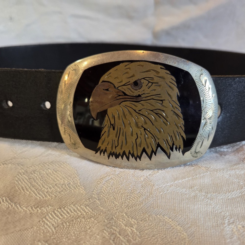 Belt Buckle Bald Eagle Head Gold Silver Copper Tone German Colorado Silver Star