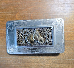 Vintage Nickel Silver & Filagree Horse Head Belt Buckle Small Size Takes 1.75&Prime;