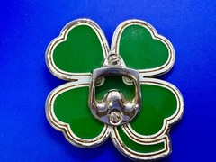 Lucky Four Leaf Clover Shamrock Green Silver Novelty Bottle Opener & Belt Buckle