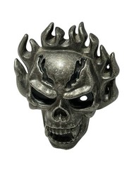 Skull Flaming Belt Buckle Fire Tattoo Goth Tribal Large Skeleton Scary Novelty