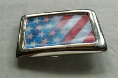 RED WHITE & BLUE STARS & STRIPES HOLOGRAPHIC AMERICAN FLAG PATRIOTIC BELT BUCKLE