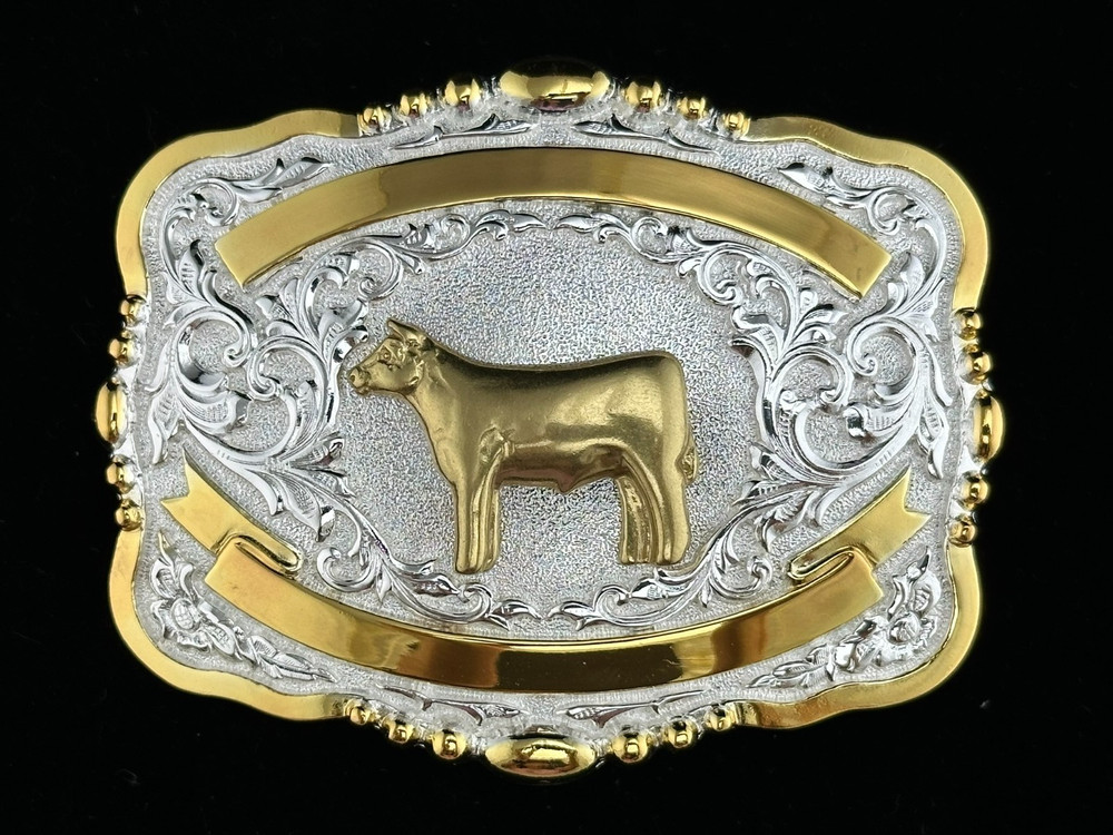 Western Belt Buckle, Crumrine Trophy Buckle , Rectangular, Cow Motif