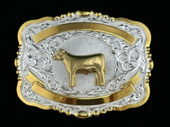Western Belt Buckle, Crumrine Trophy Buckle , Rectangular, Cow Motif