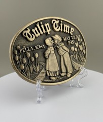 Tulip Time 1987 Pella Iowa Solid Brass Belt Buckle Limited Edition Heavy ADM