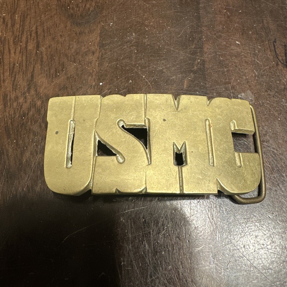 USMC solid brass belt buckle “USMC” in large letters 2” tall & 4”wide unpolished